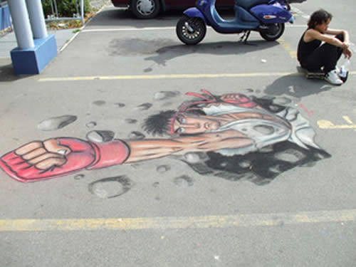 Pintura de Ryu en la acera